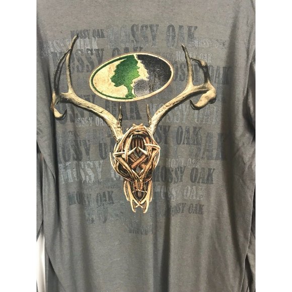 Mossy Oak Mens Shirt Size M Medium Green Long Sleeve Deer Skull Casual T Shirt - Picture 5 of 5